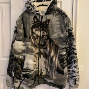 Wolf print Sherpa fur winter jacket